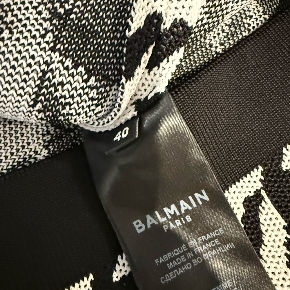 Balmain Black and White Houndstooth Mini Dress with Gold Buttons - Picture 5 of 8